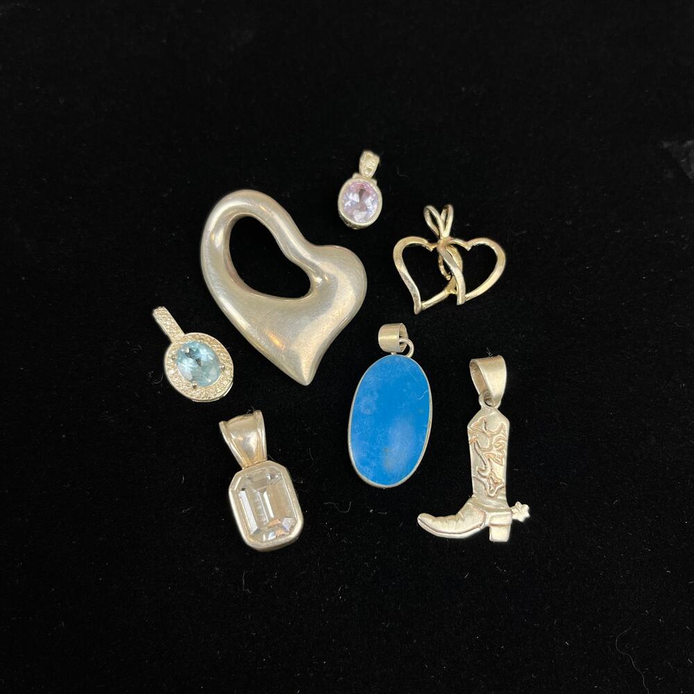 44.65g 925 Sterling Silver Pendant Charm Lot Gemstone Heart Boot 7pc Vintage